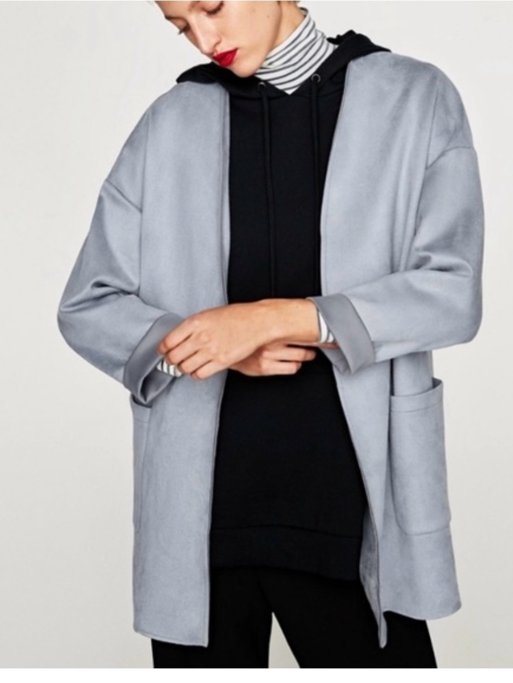 Zara Basic Light Gray Faux Microsuede Open-Front jacket